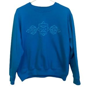 BOLO Spirit Aztec VINTAGE Embroidered Large Blue Crewneck